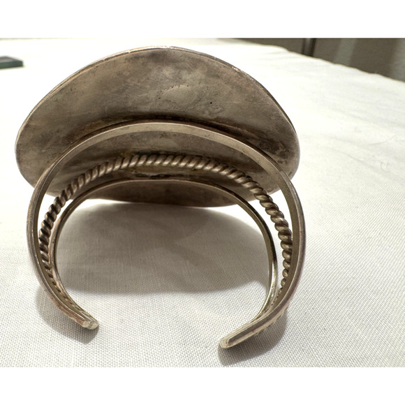 Navajo Villa Grove Turquoise Native American Cuff Bracelet LARGE Silver 60g VTG - Picture 5 of 9